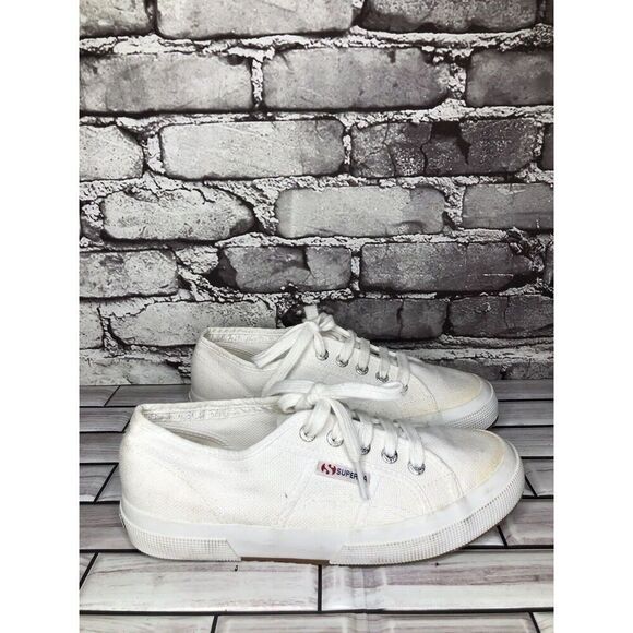 Superga White Canvas Fabric Lace Up Causal Sneakers Shoes Women sz 38EU/7.5M US - Picture 1 of 16